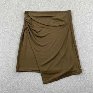 VINCE Gathered Knit Skirt Size S Vine Olive Green Draped Faux Wrap Pull-On Soft